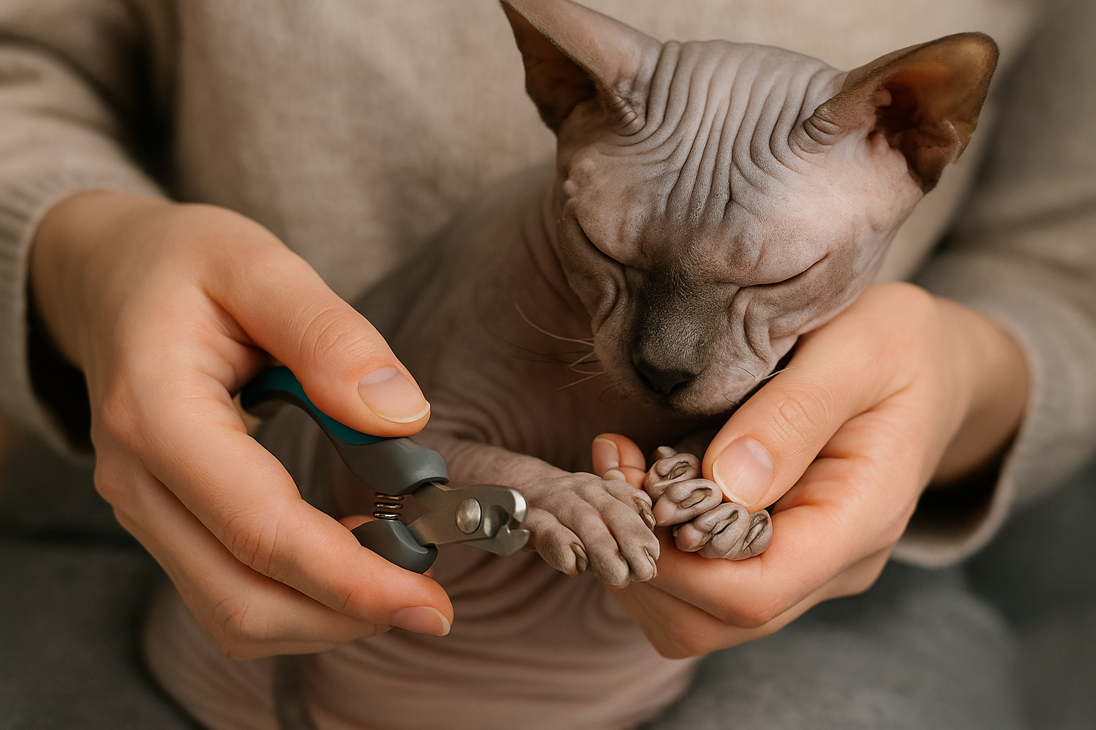Sphynx Cat Nail Cleaning